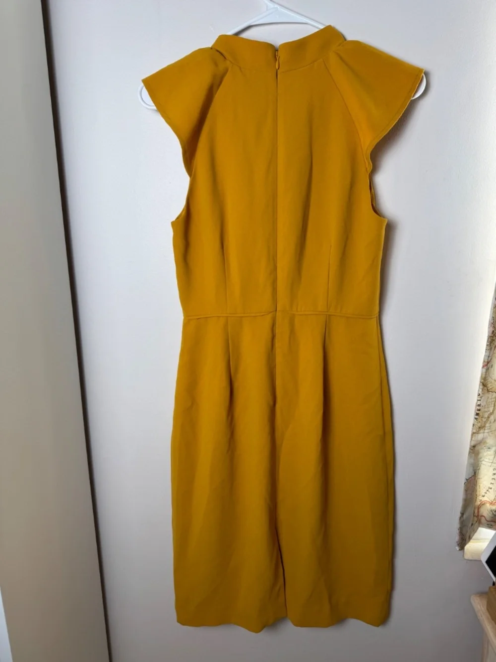 J. Crew golden mustard yellow sheath dress with tie-neck & cap sleeves. Size 0.